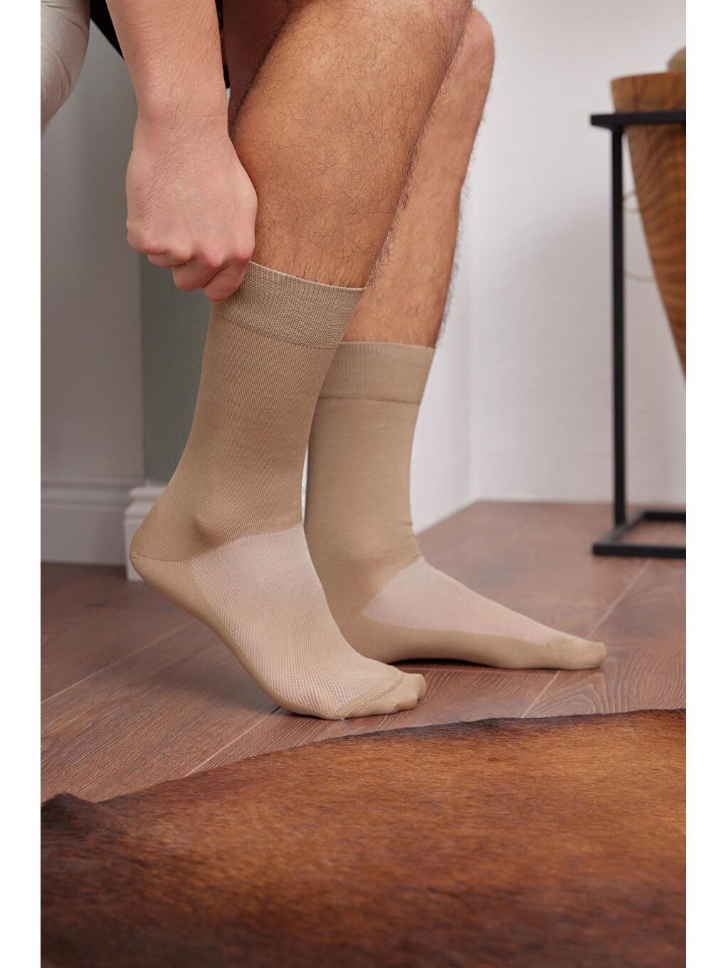 Kahverengi Merserize Fileli Erkek Soket Çorap Kahve Melanj