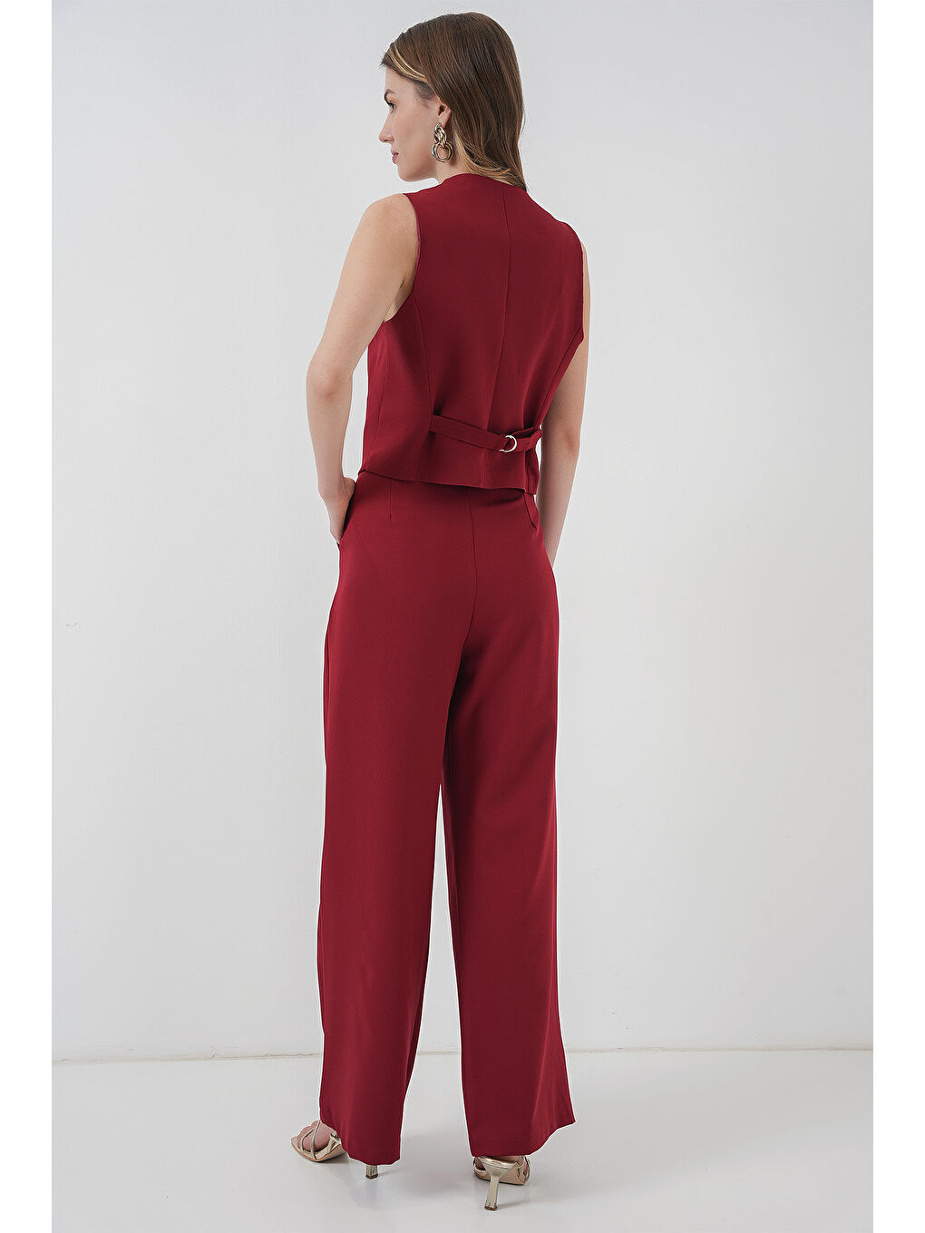 6709 Kadın Yelek Pantolon İkili Takım - Bordo-5