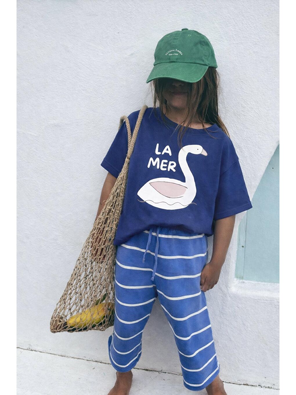 Lacivert Kız Çocuk Pamuklu Bisiklet Yaka Baskılı T-Shirt