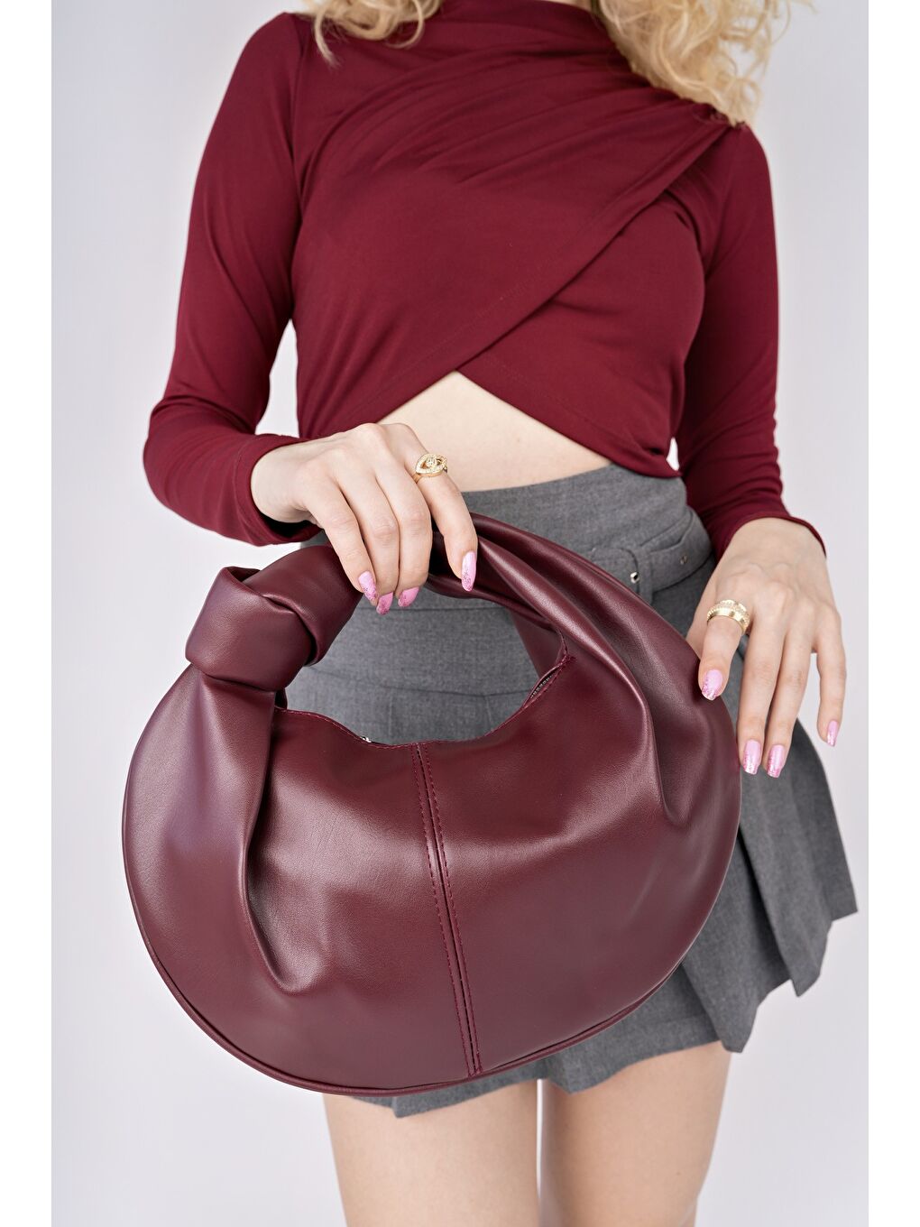 Bordo LUCCİ Kadın Düğümlü Oval El Çantası-2