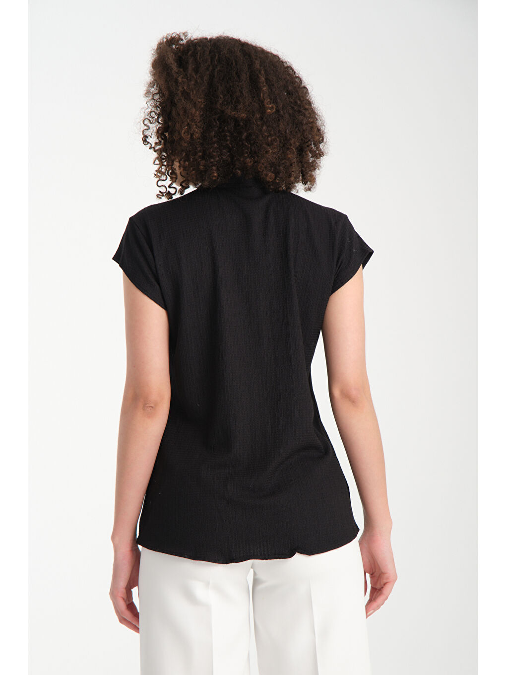 Siyah Kadın Sıfır Kol Gömlek 3711-3