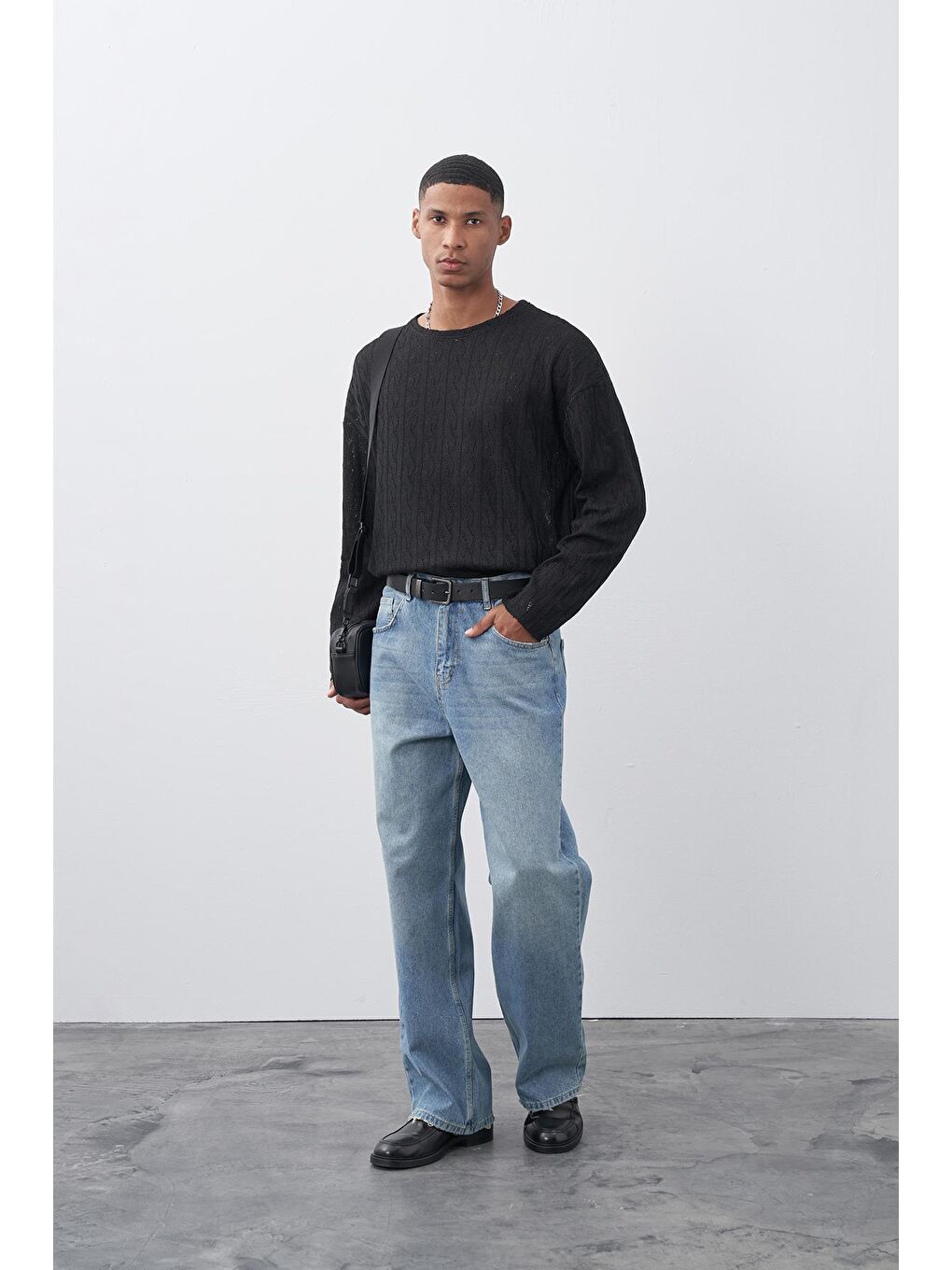 Orta Mavi Baggy Fit Jeans-4