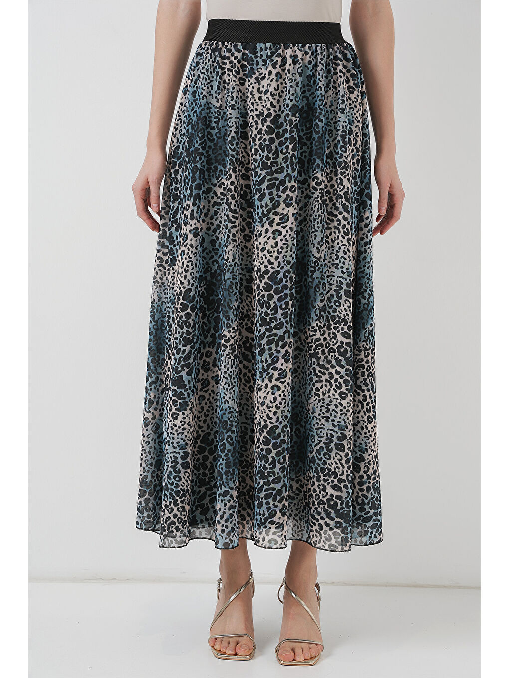 8032 Uzun Şifon Etek - İndigo-1