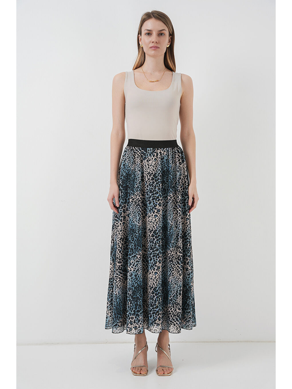 8032 Uzun Şifon Etek - İndigo-2