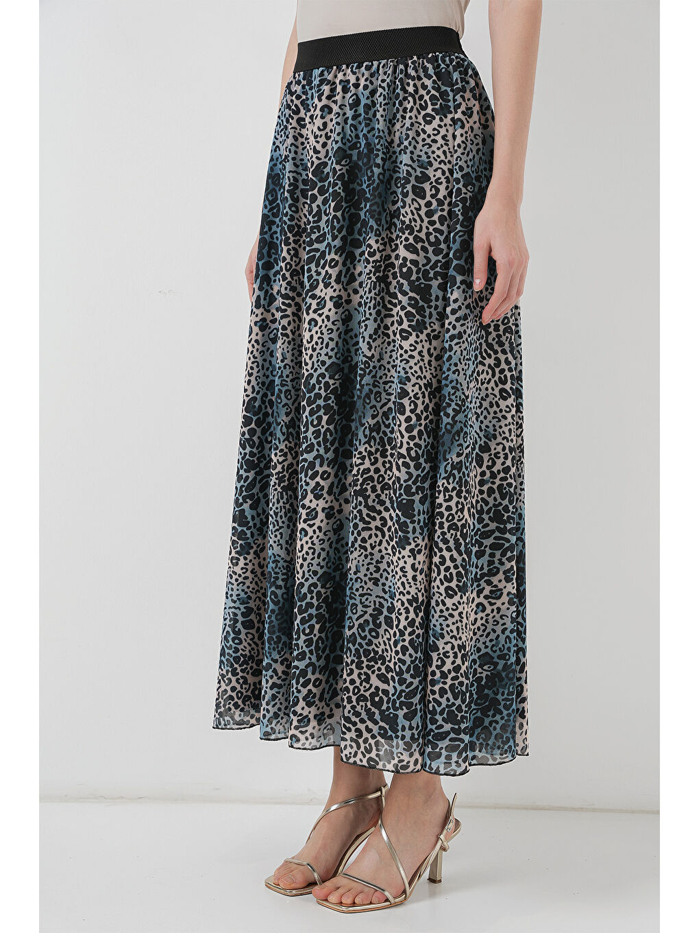 8032 Uzun Şifon Etek - İndigo-3