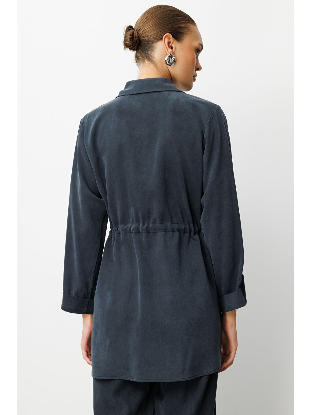 Beli Büzgülü Siyah Cupro Tunik-3