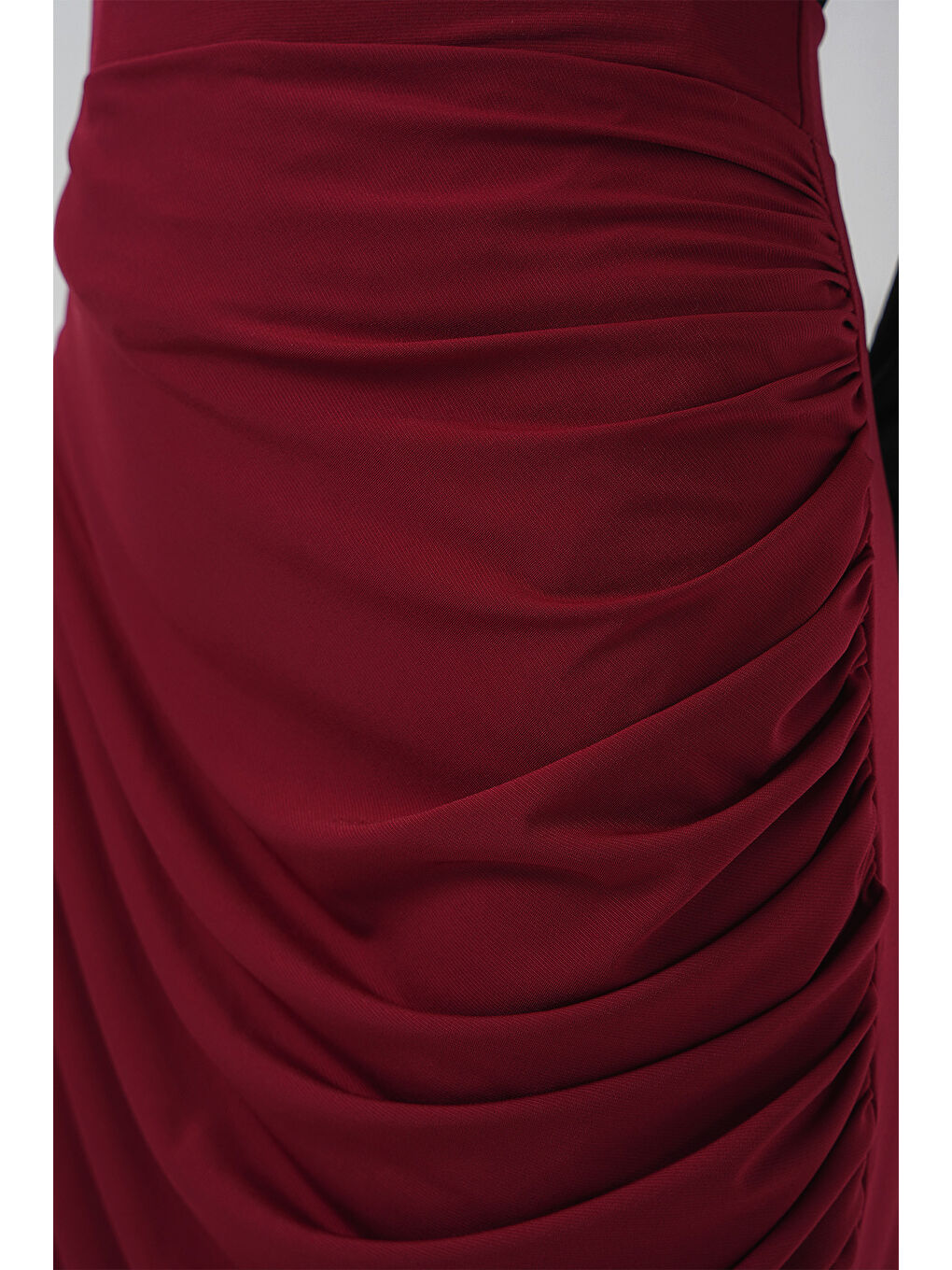 8035 Büzgülü Midi Etek - Bordo-4
