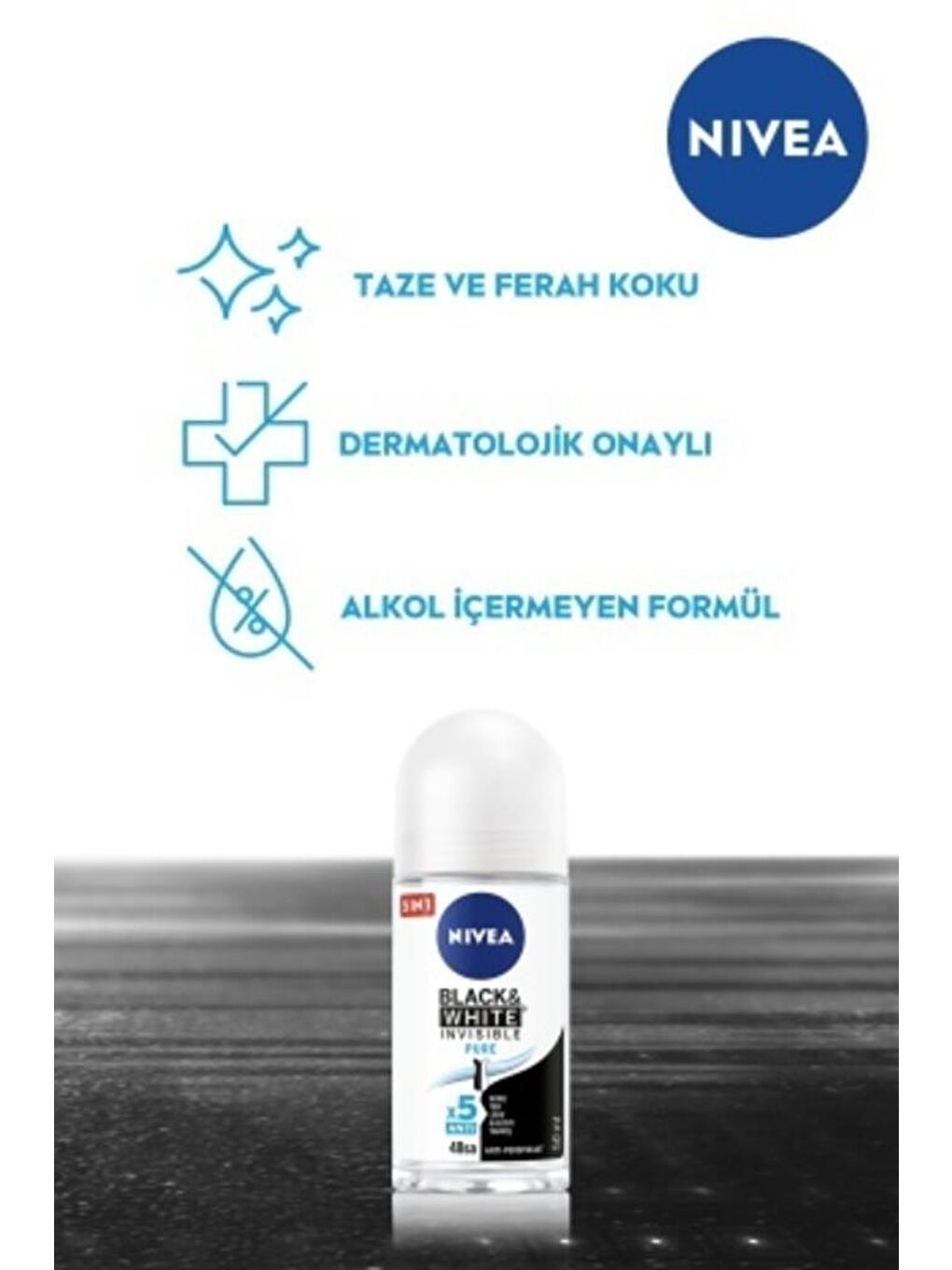 NIVEA Şeffaf Kadın Roll On Deodorant Black&White Invisible Pure 48 Saat Anti-Perspirant Koruma 50 ml - 4