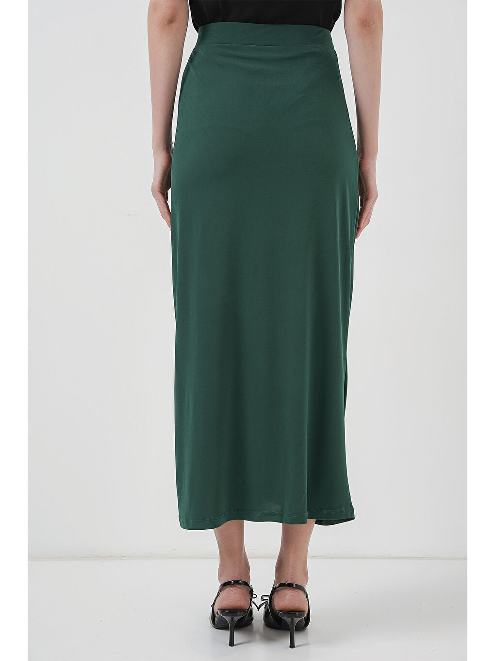 8035 Büzgülü Midi Etek - Zümrüt Yeşili-5