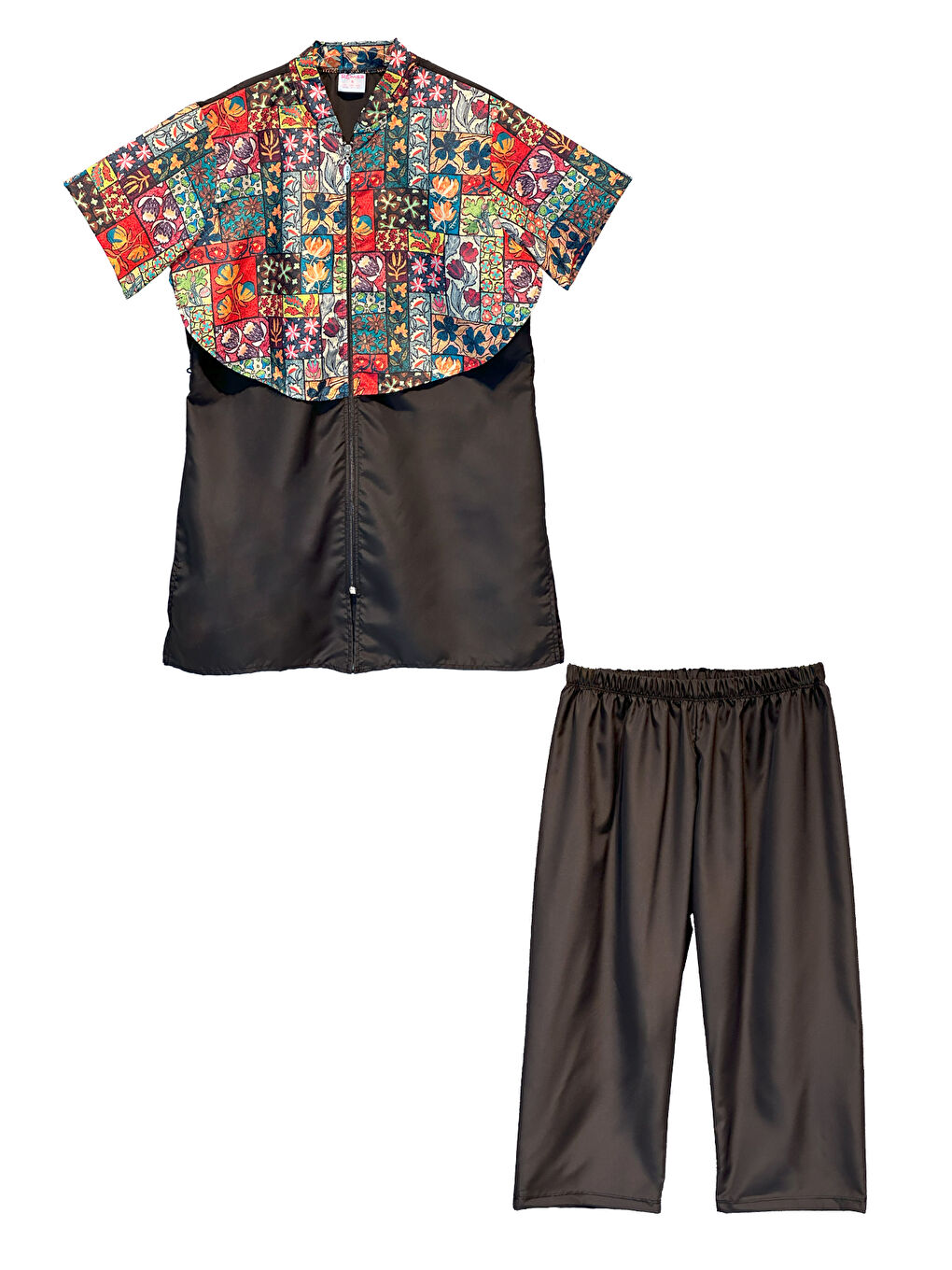 Siyah Önü Kapaklı Paraşüt Kısa Kollu Yarı Kapalı Mayo Nurel R2607-1