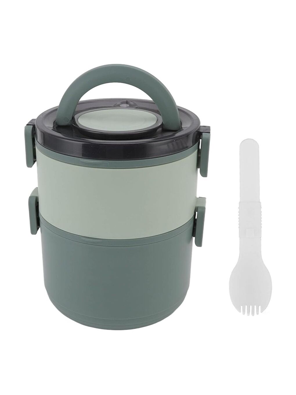 Çift Katlı Taşıma Kulplu Paslanmaz Çelik Yuvarlak Beslenme Kabı 1600 ml (T0135) Haki