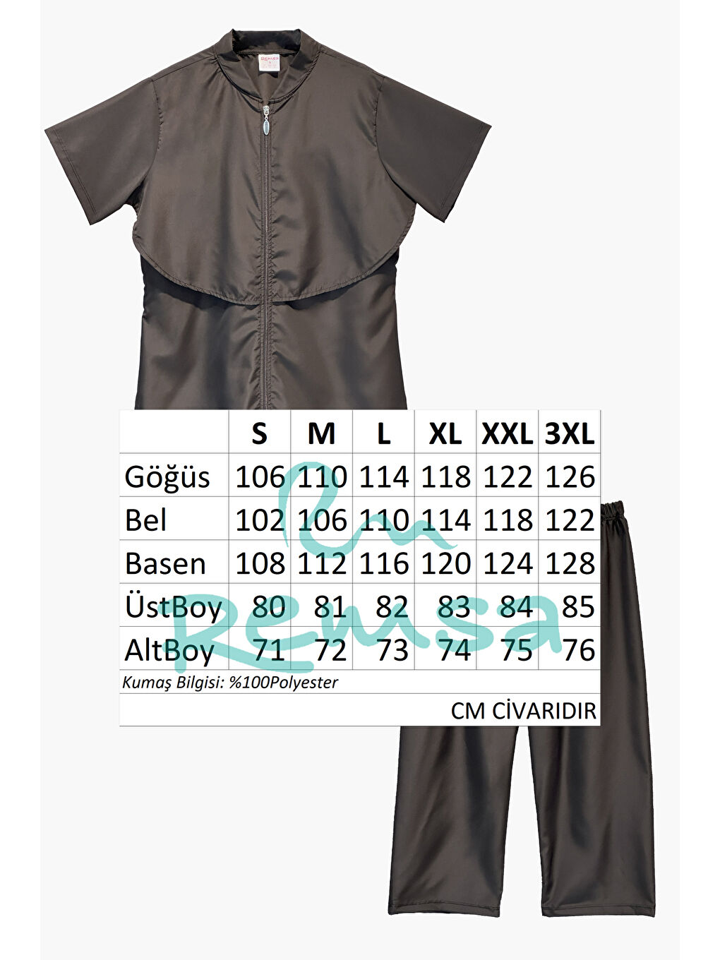 Siyah Önü Kapaklı Paraşüt Kısa Kollu Yarı Kapalı Mayo Nurel R2608-4