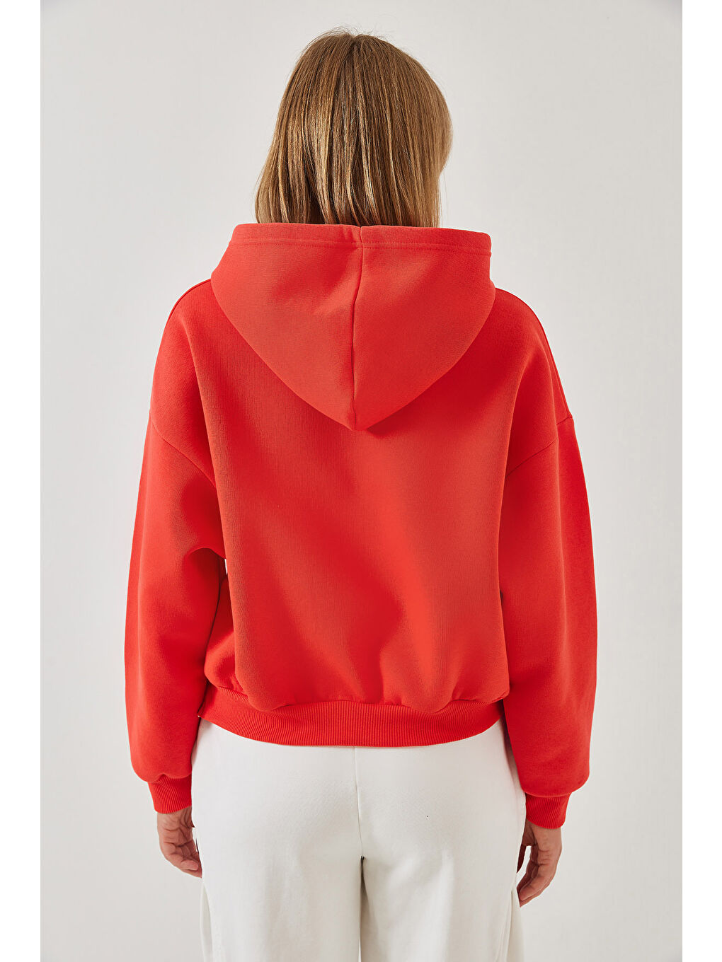 SHADE Kırmızı Kadın Üç İplik Şardonlu Yanları Fermuarlı Crop Sweatshirt - 2