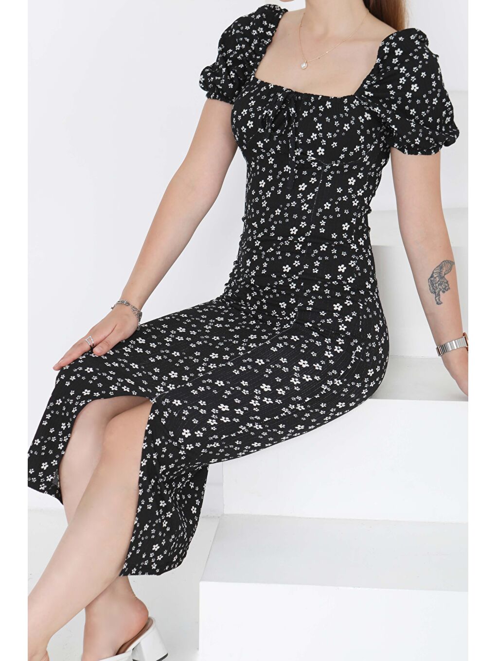 Prenses Kol Yırtmaçlı Elbise Siyah - 27291