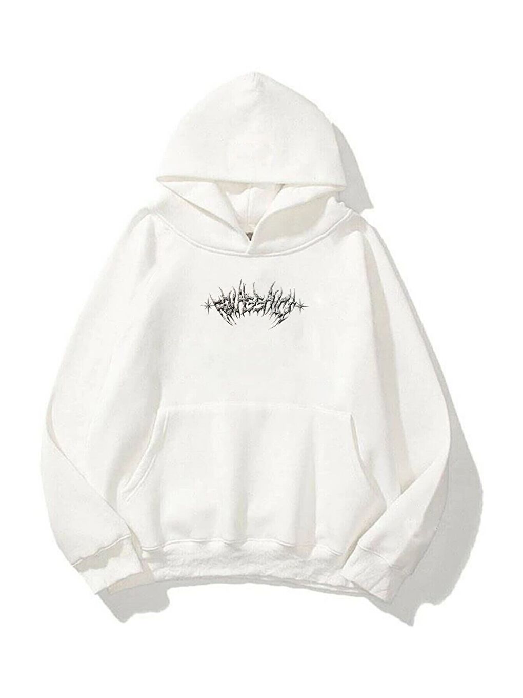 Kadın 3 İplik Siyah Beyaz Angel Baskılı Kapüşonlu Sweatshirt Hoodie 2 Li-2