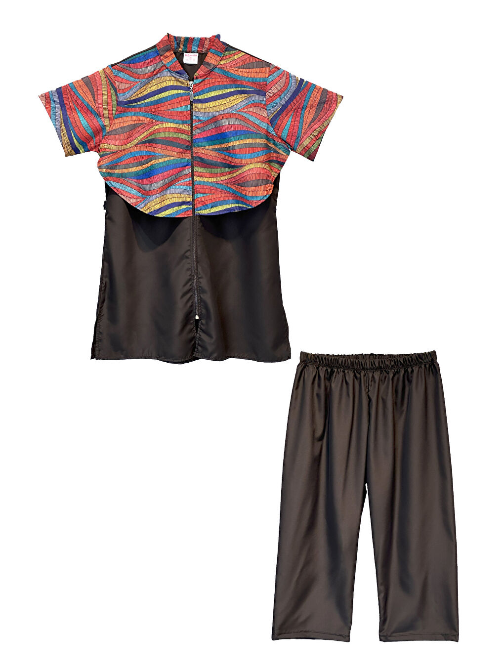 Siyah Önü Kapaklı Paraşüt Kısa Kollu Yarı Kapalı Mayo Nurel R2606-1