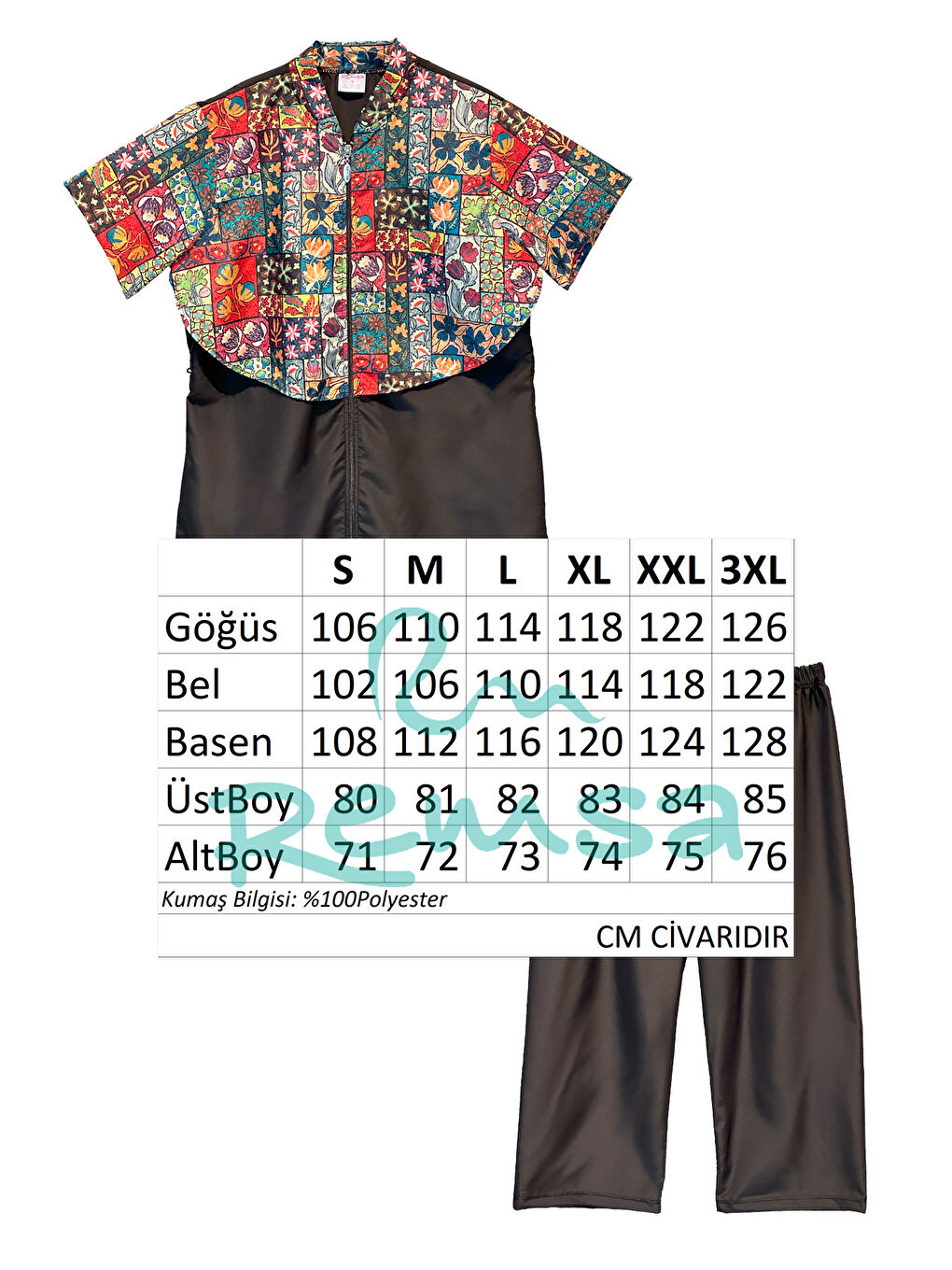 Siyah Önü Kapaklı Paraşüt Kısa Kollu Yarı Kapalı Mayo Nurel R2607-4