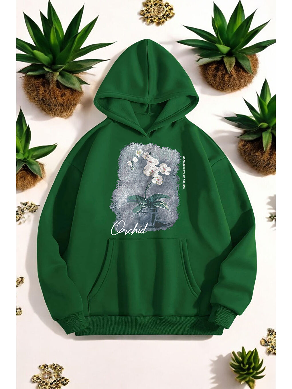 uyguntarz Yeşil Orkide Tuval Baskılı Unisex Oversize Sweatshirt