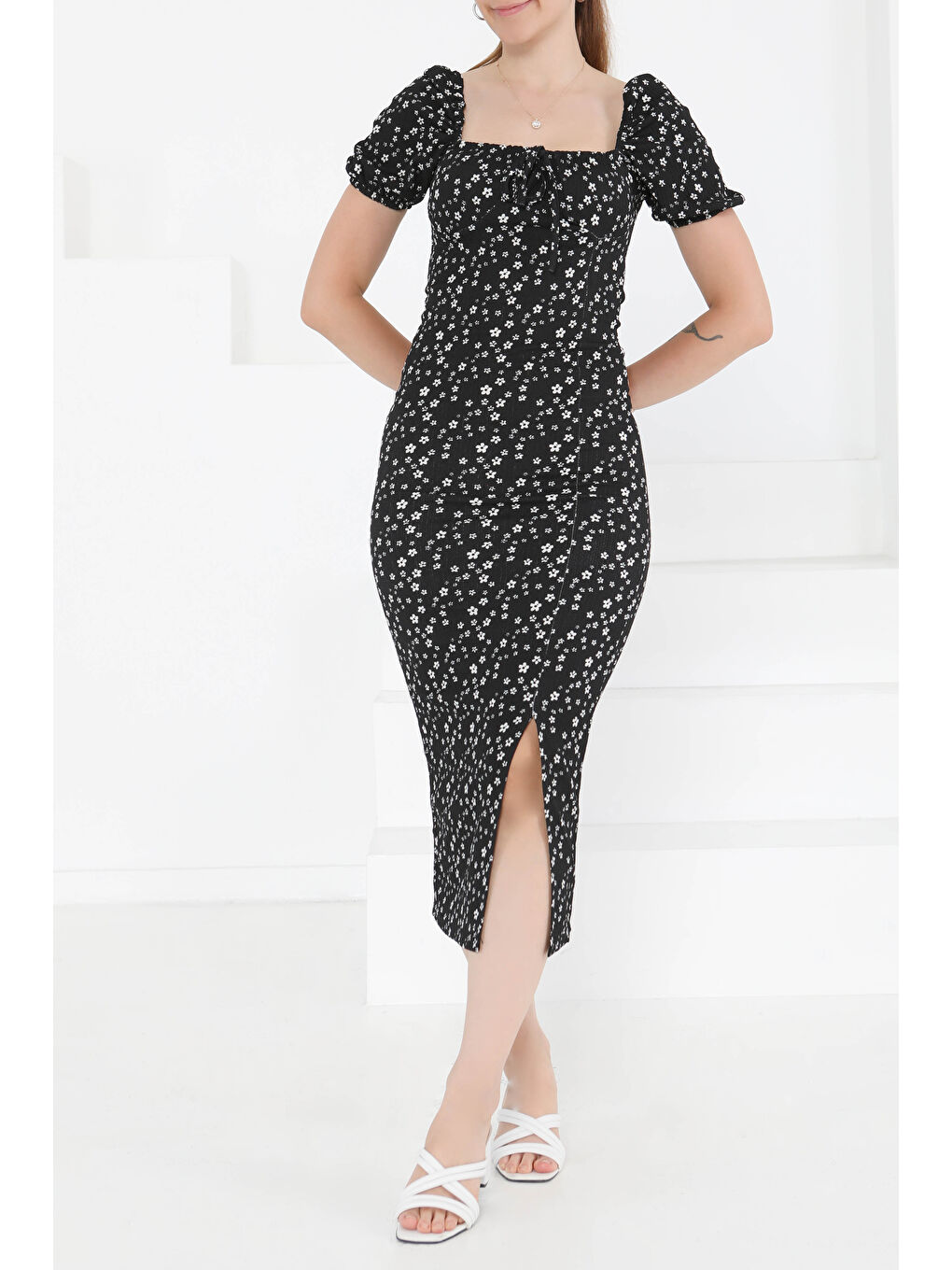 Prenses Kol Yırtmaçlı Elbise Siyah - 27291-3