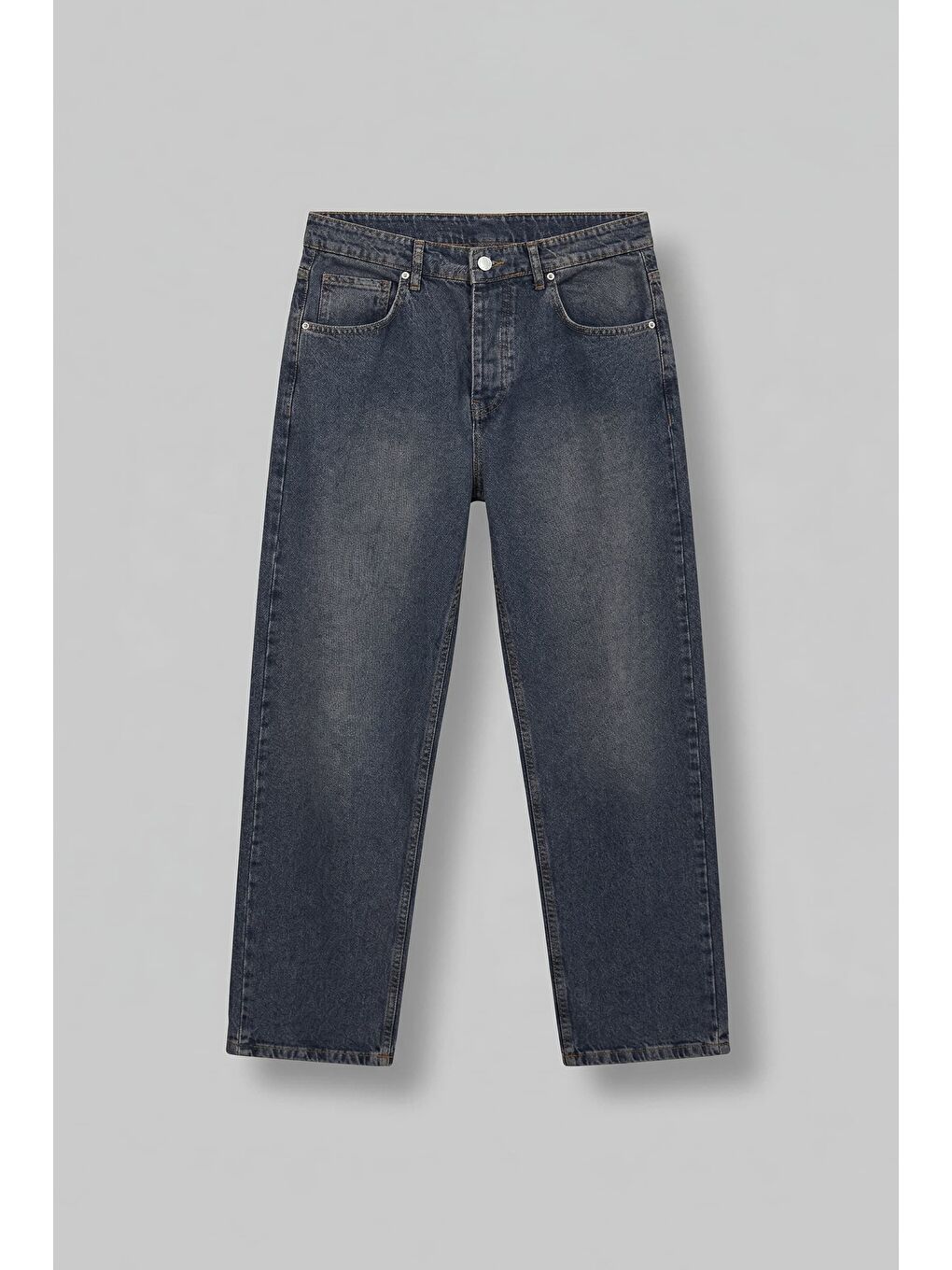 Erkek Baggy Fit Vintage Yıkamalı Jean Pantolon Lacivert