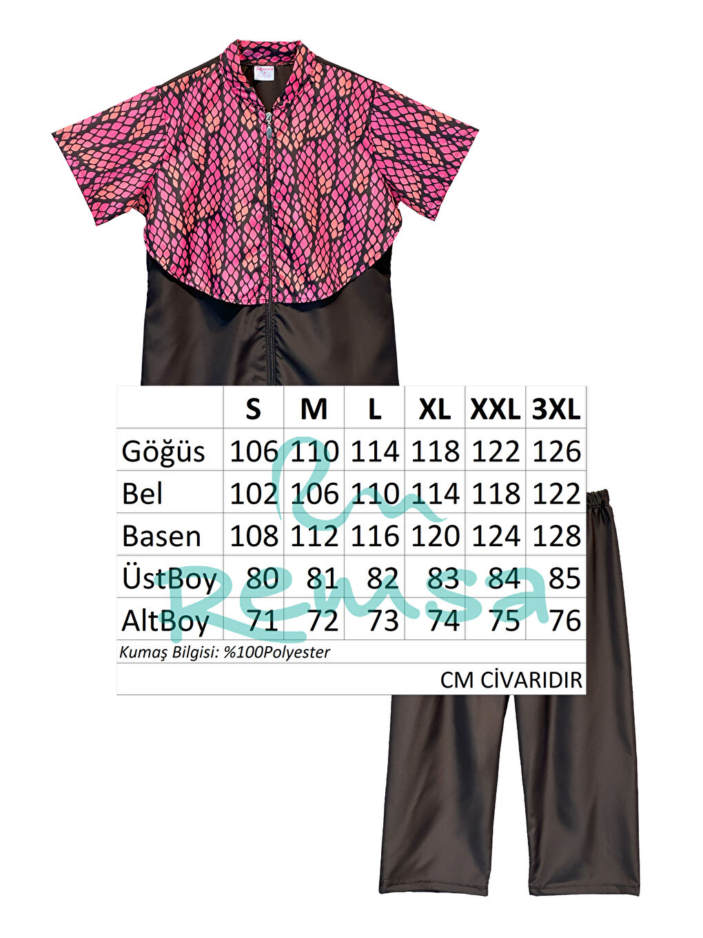 Siyah Önü Kapaklı Paraşüt Kısa Kollu Yarı Kapalı Mayo Nurel R2605-4