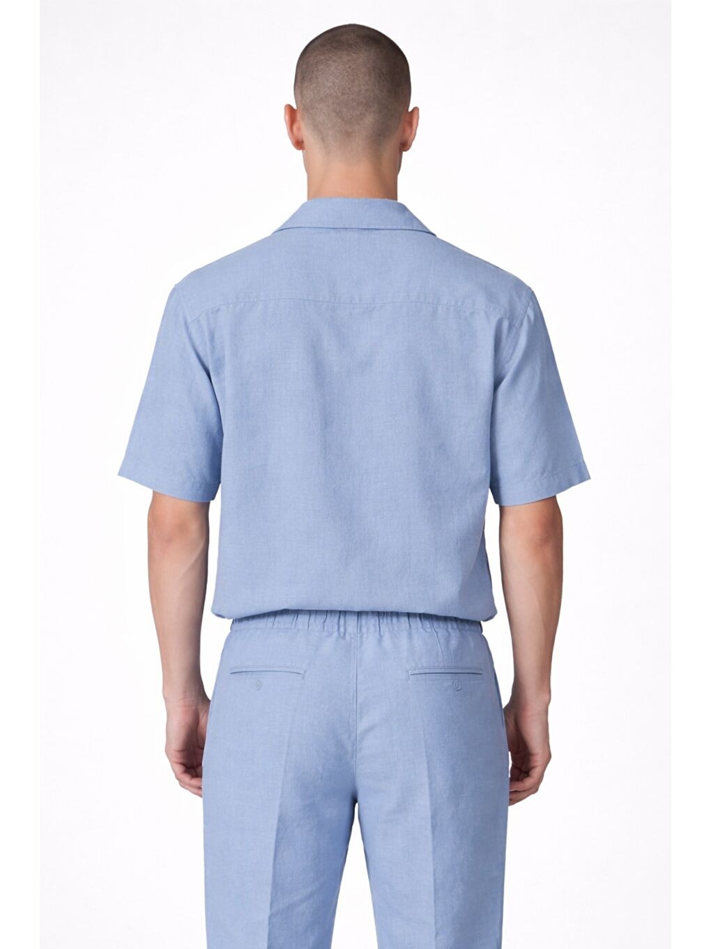 Giotelli Erkek Mavi Normal Kesim Regular Fit %100 Keten Dokuma Kapaklı Cep Lastikli Bel Takım-4