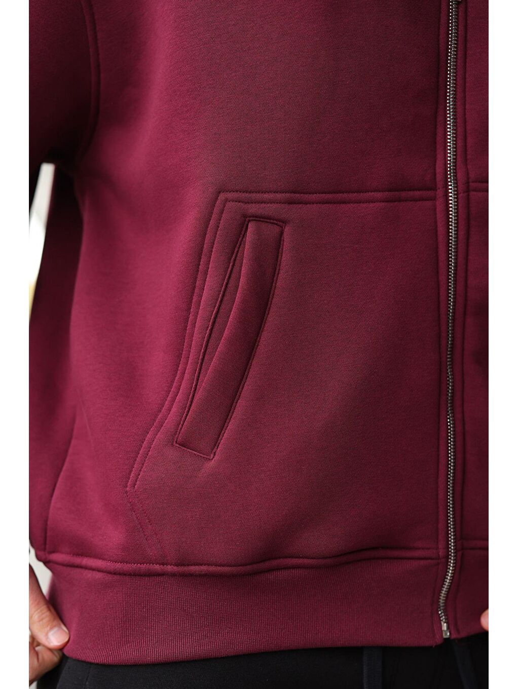 Bordo Fermuarlı Kapüşonlu Erkek Hırka E7174-2