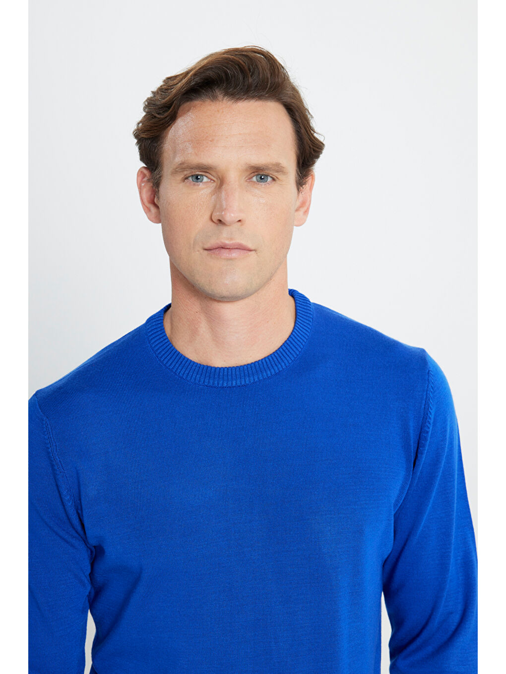 Mavi Erkek Saks Bisiklet Yaka Triko Kazak-3