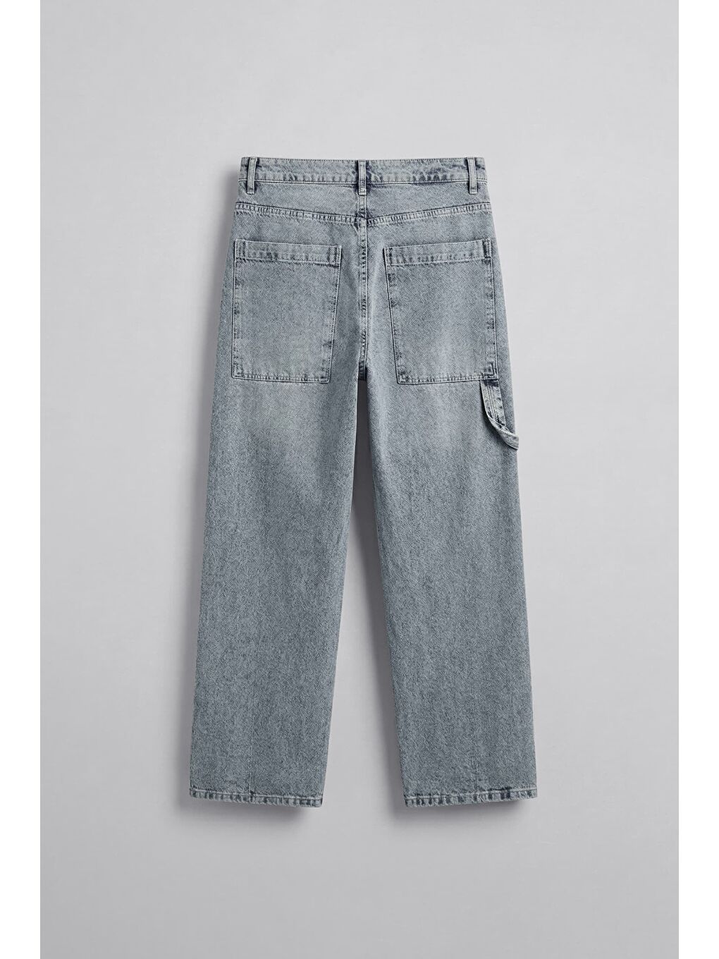 Erkek Baggy Fit Marangoz Cepli Jean Pantolon Açık Mavi-1