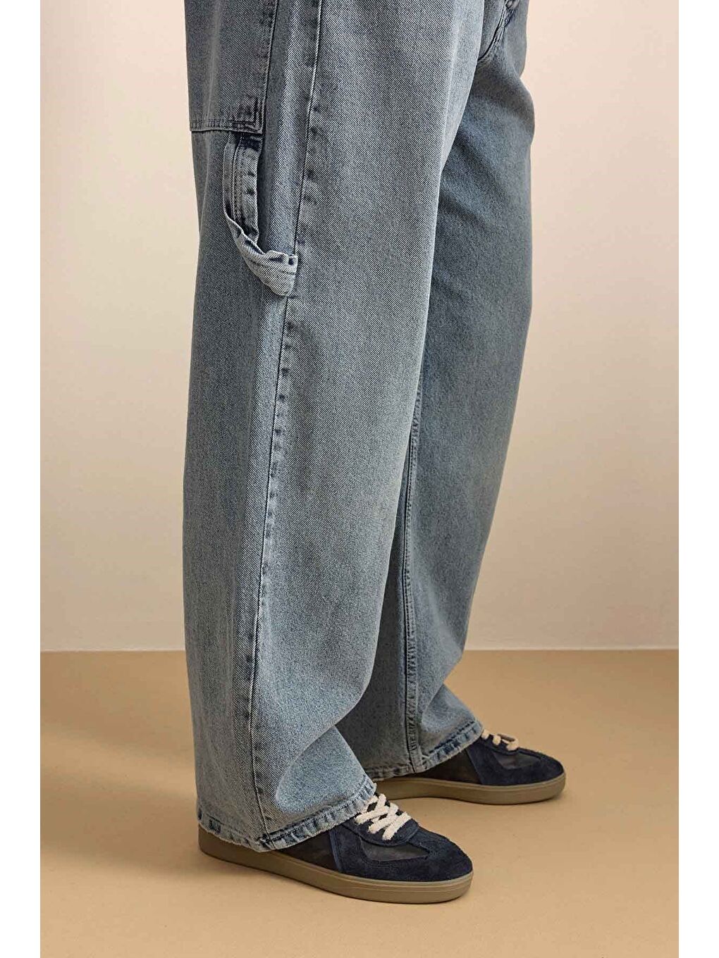 Erkek Baggy Fit Marangoz Cepli Jean Pantolon Açık Mavi-5