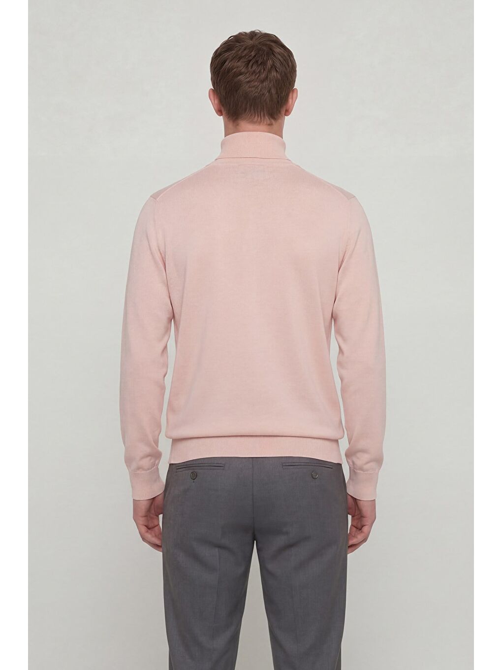 Pembe Giotelli Erkek Pudra Dar Kesim Slim Fit Yünlü Düz Balıkçı Yaka Triko Kazak-3