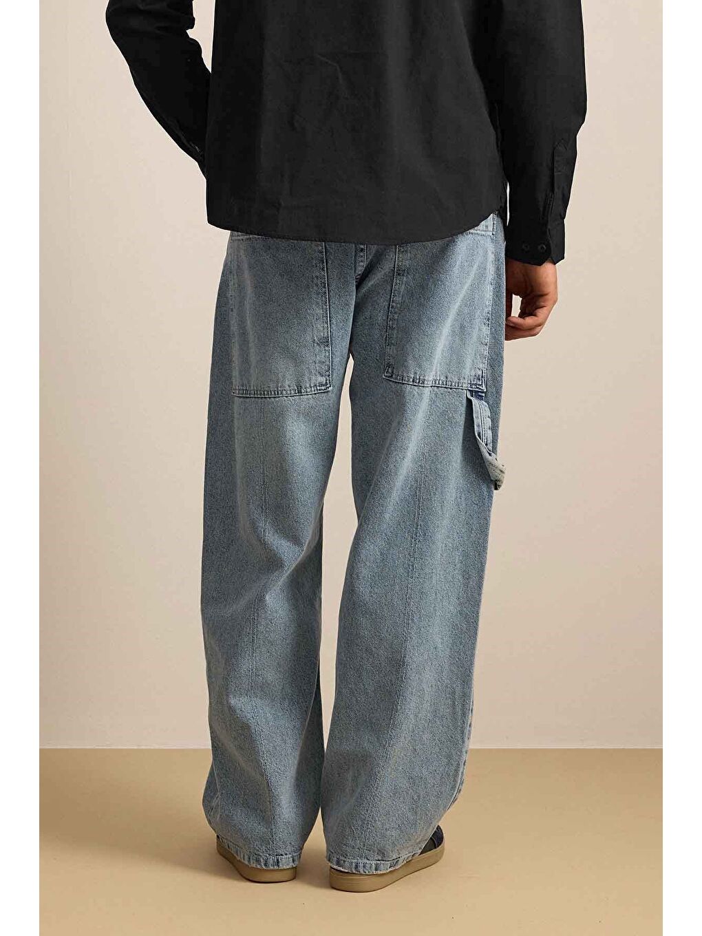 Erkek Baggy Fit Marangoz Cepli Jean Pantolon Açık Mavi-6