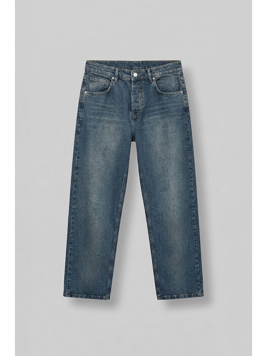 Erkek Baggy Fit Hafif Kontrast Yıkamalı Jean Pantolon Mavi