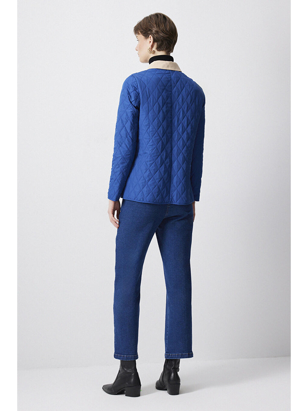 İndigo Gabardin Yaka Kapitone Ceket-3