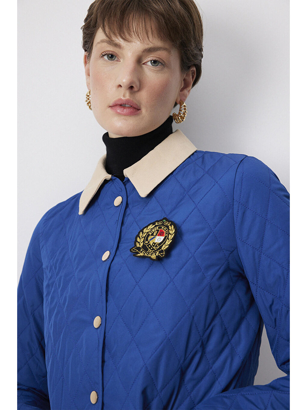 İndigo Gabardin Yaka Kapitone Ceket-4