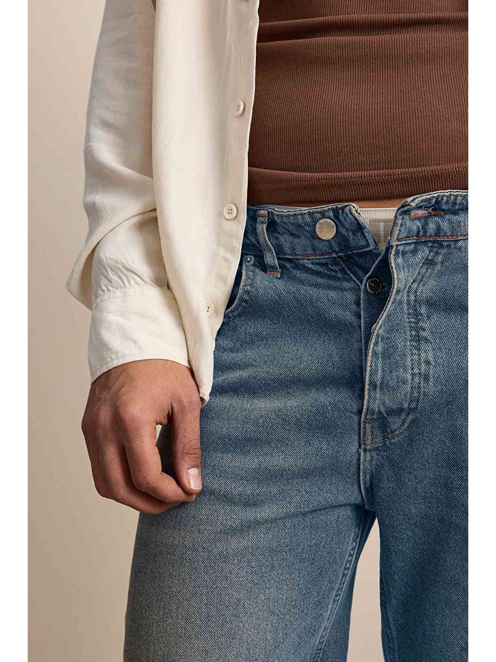 Erkek Baggy Fit Hafif Kontrast Yıkamalı Jean Pantolon Mavi-3