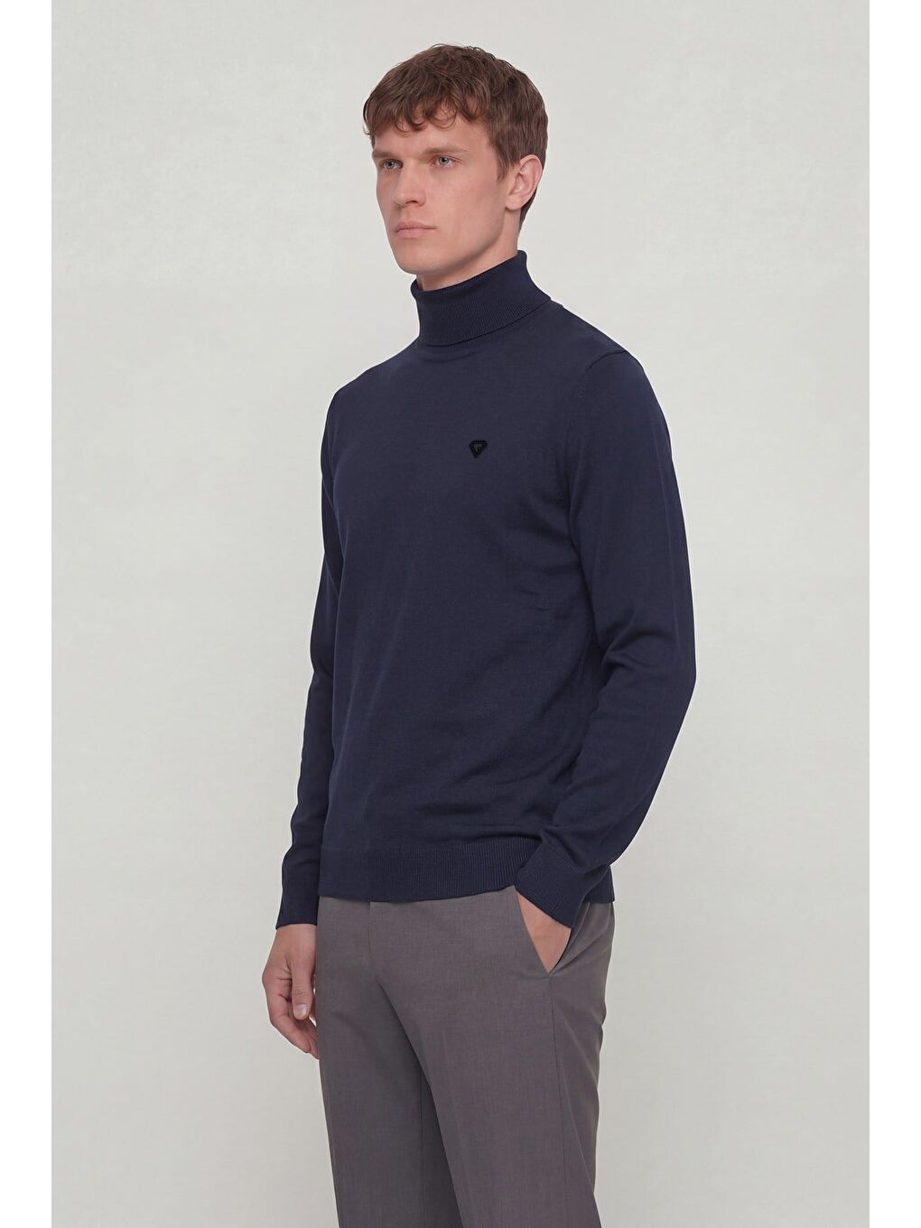 Giotelli Erkek Lacivert Dar Kesim Slim Fit Yünlü Düz Balıkçı Yaka Triko Kazak-2