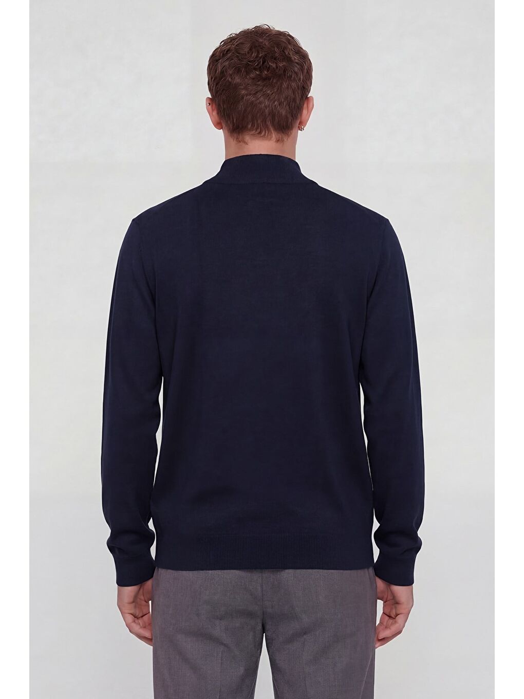 Giotelli Erkek Lacivert Dar Kesim Slim Fit Yünlü Düz Balıkçı Yaka Triko Kazak-3