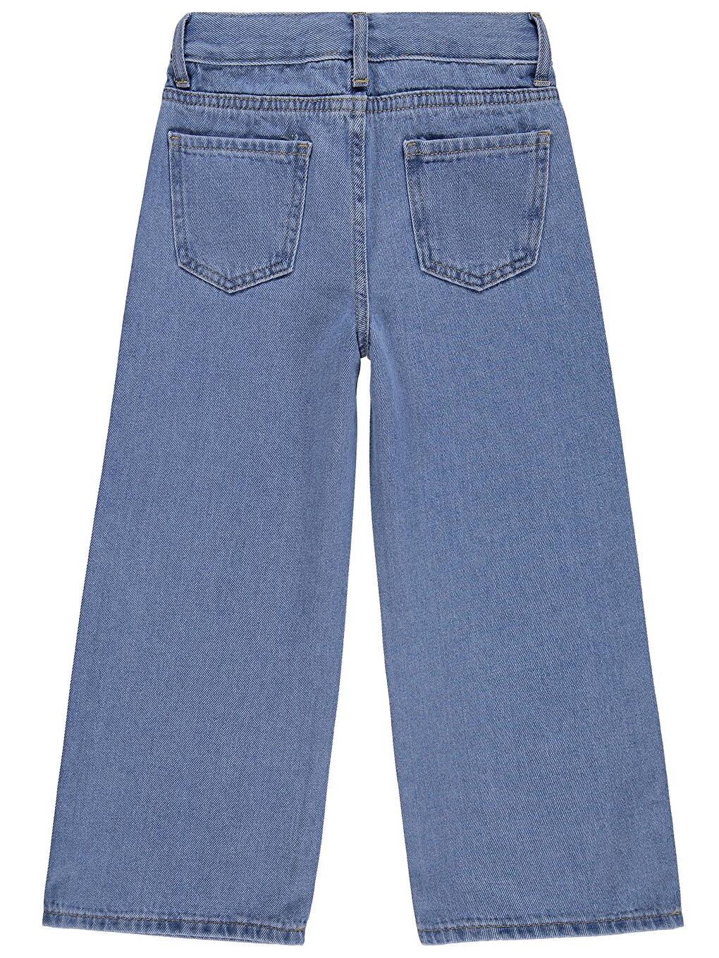 Girls Çiçek Nakışlı 6-9 Yaş Pantolon Jean - Mavi-1