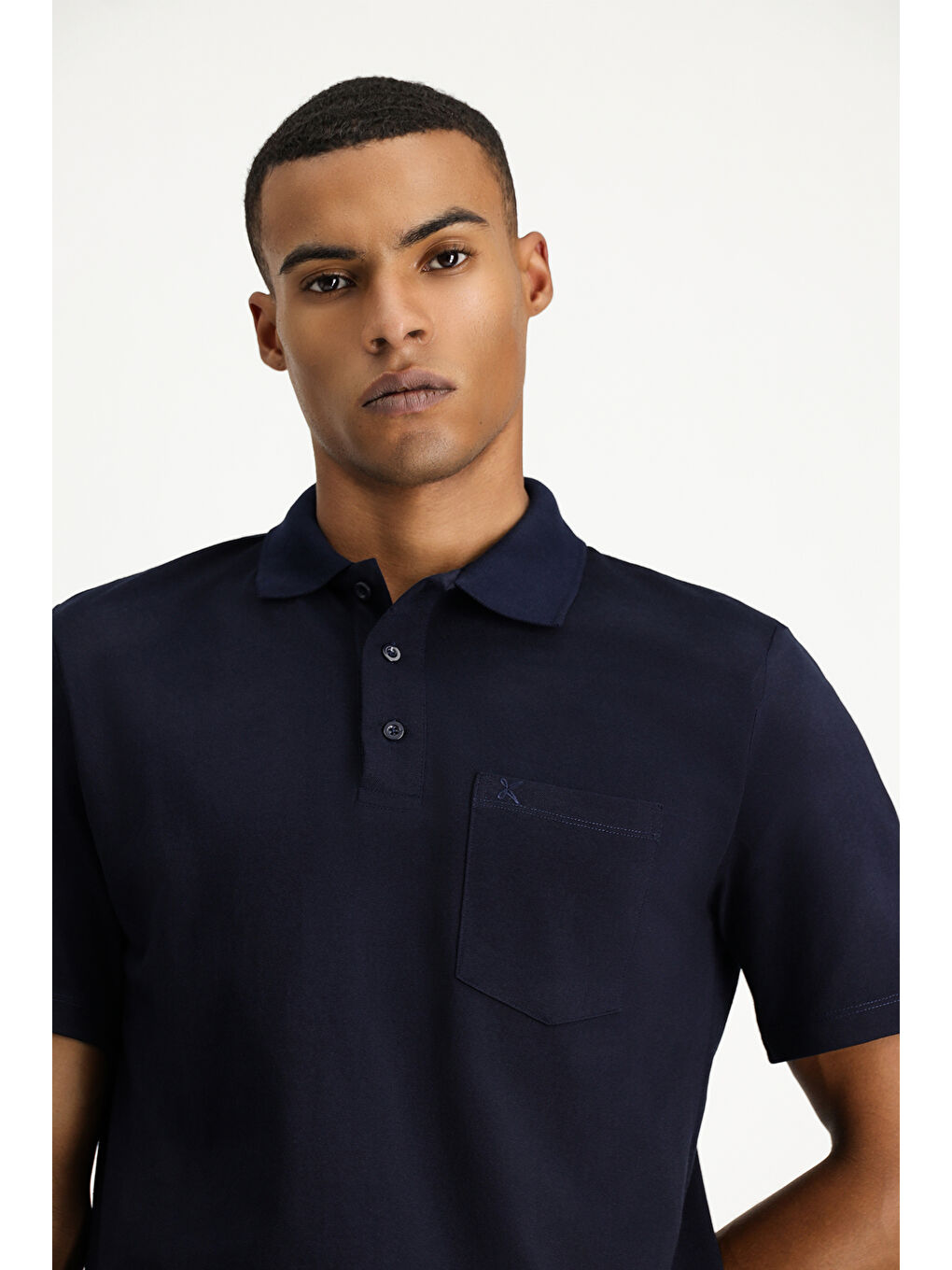 Lacivert Regular Fit Pamuklu Nakışlı Cepli Polo Yaka Büyük Beden Tişört-1