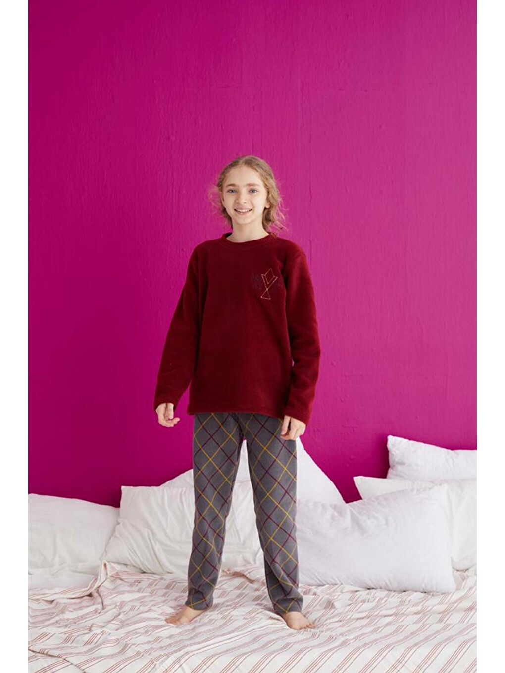 TOFİSA Bordo Kız Çocuk Bordo Pijama Takımı - 23932 - 2