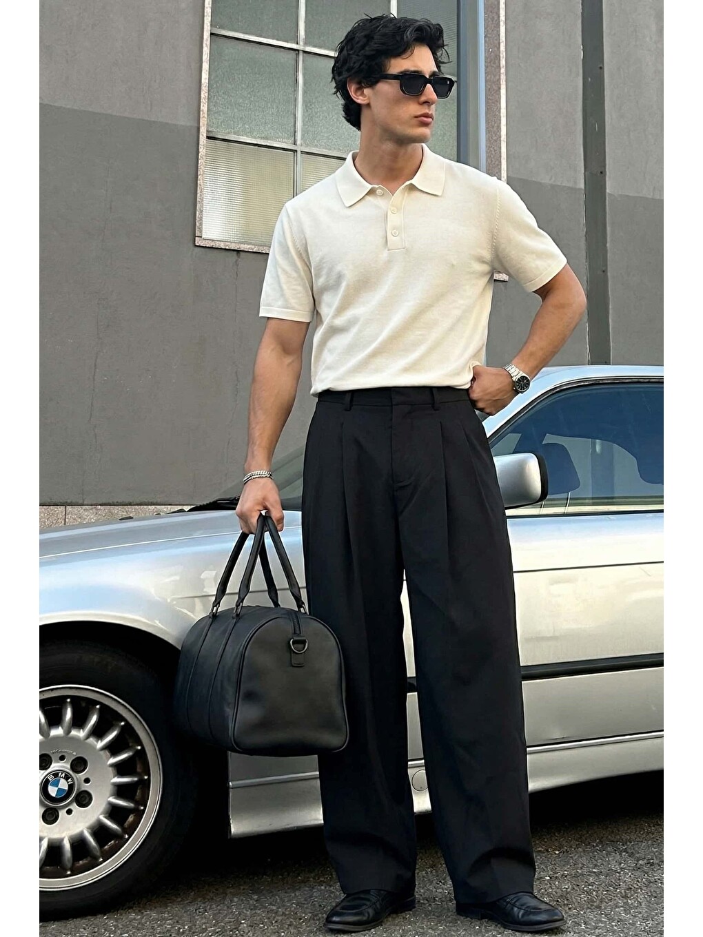 Erkek Baggy Fit Pileli Esnek Pantolon Siyah-2