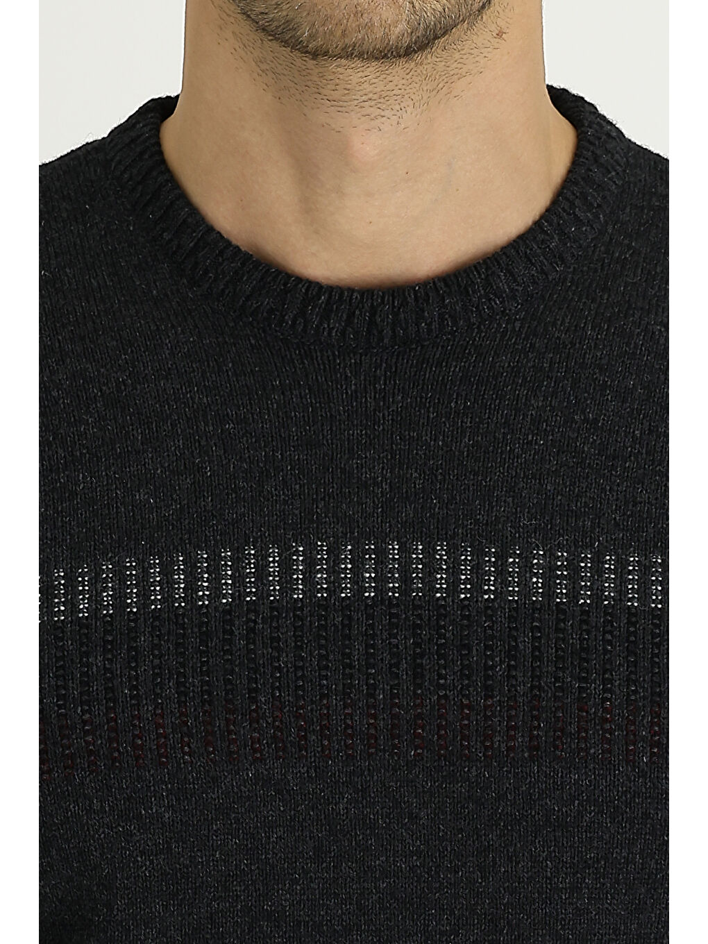 Antrasit Bisiklet Yaka Regular Fit Yünlü Desenli Triko Kazak-3