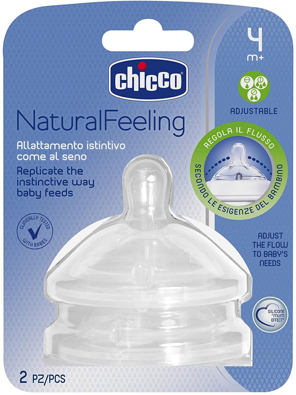 Chicco Renksiz Natural Feeling Biberon Emziği 4 Ay+ Ayarlanabilir Akış 2 li