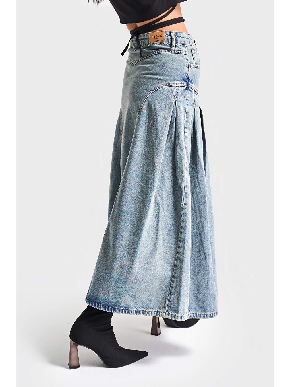 Mavi Kadın T Jean Rengi 3S5 65 Pilili Viskon Karışımlı Tasarım Denim Etek-1