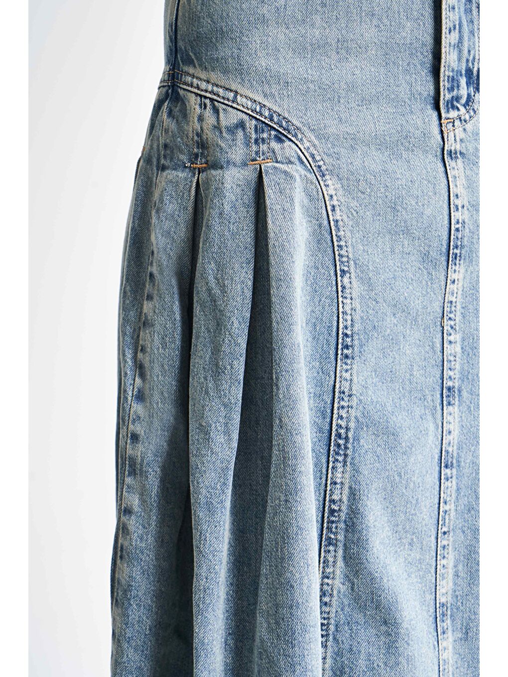 Mavi Kadın T Jean Rengi 3S5 65 Pilili Viskon Karışımlı Tasarım Denim Etek-2