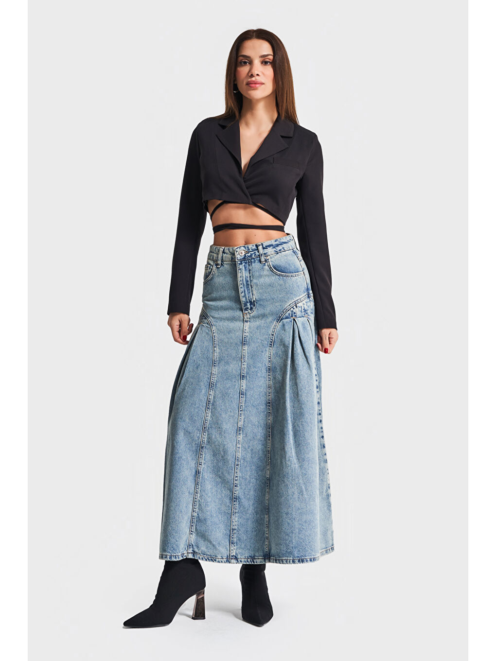 Mavi Kadın T Jean Rengi 3S5 65 Pilili Viskon Karışımlı Tasarım Denim Etek-4