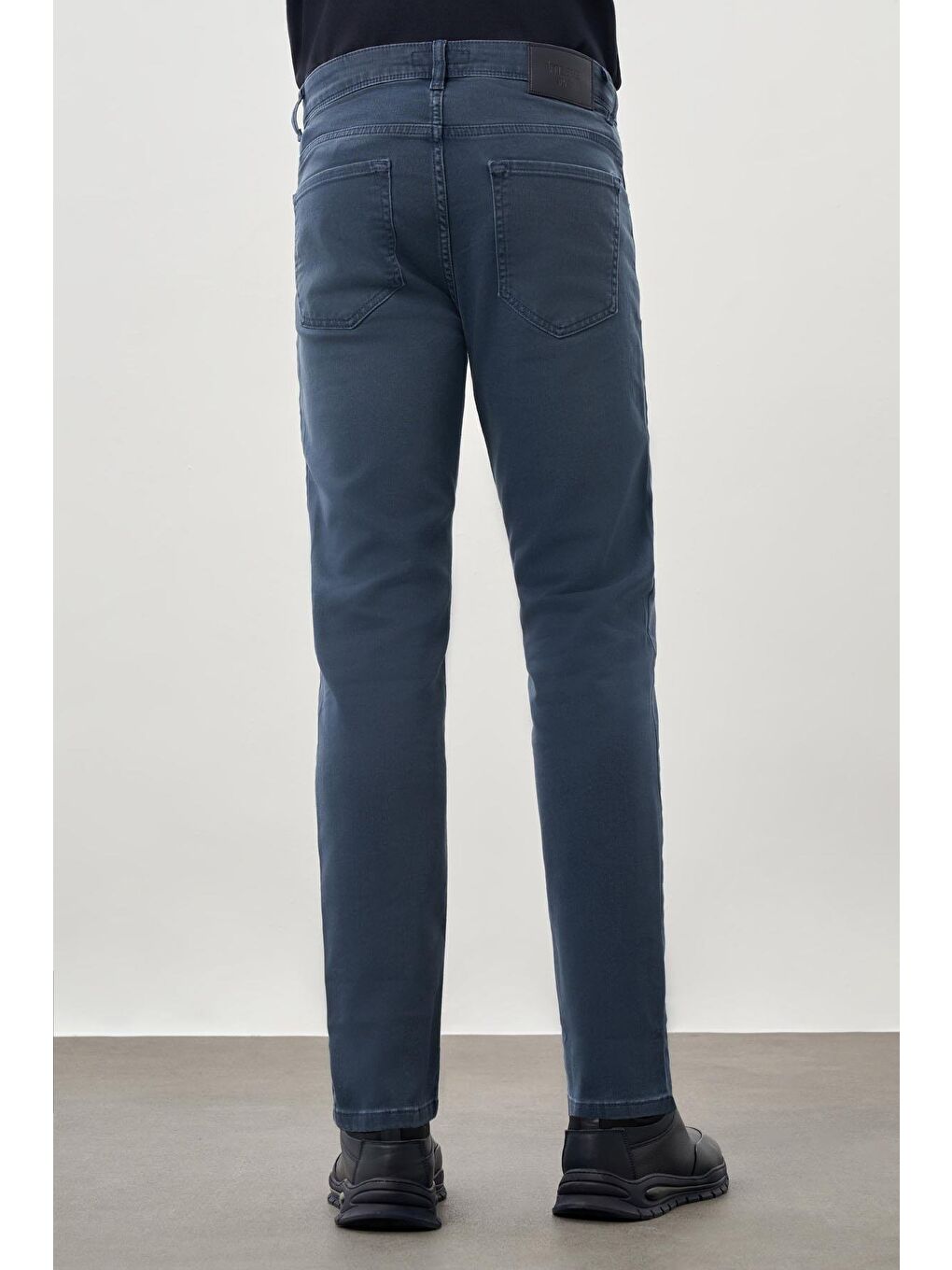 İndigo Mavi Düz Gabardin Pamuklu 5 Cep Slim Fit Casual Denim Jean Pantolon 1023245158-3