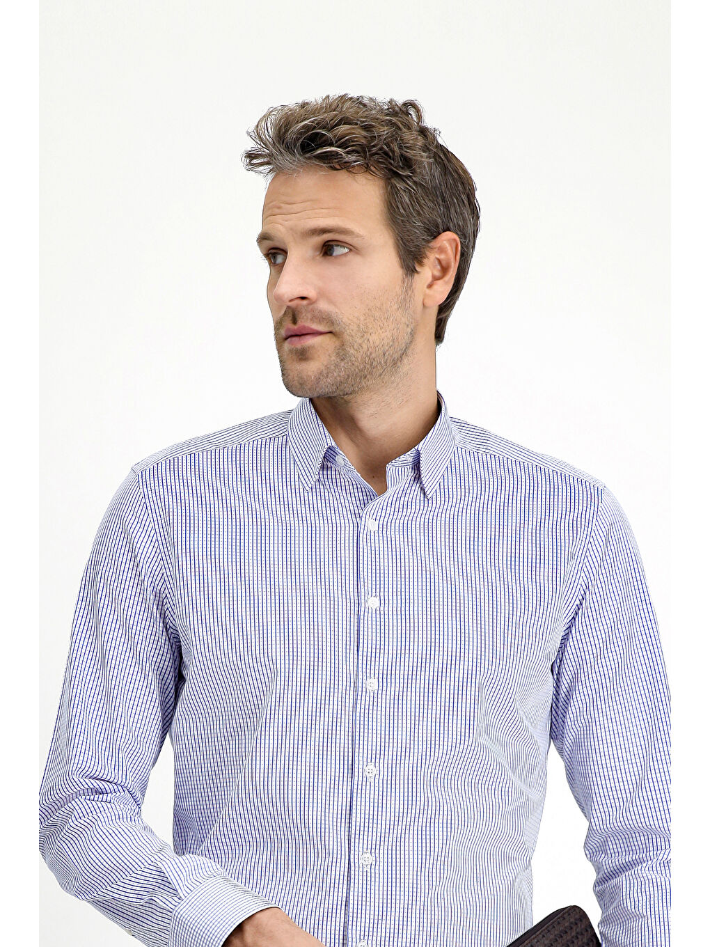 Lacivert Uzun Kol Slim Fit Dar Kesim Klasik Ekose Pamuk %100 Pamuk Gömlek-2