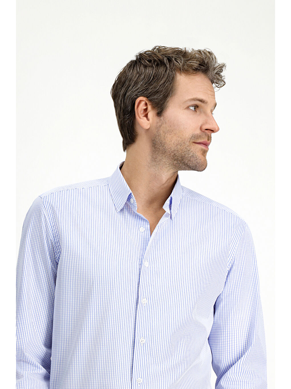 Mavi Uzun Kol Slim Fit Dar Kesim Klasik Ekose Pamuk %100 Pamuk Gömlek-2